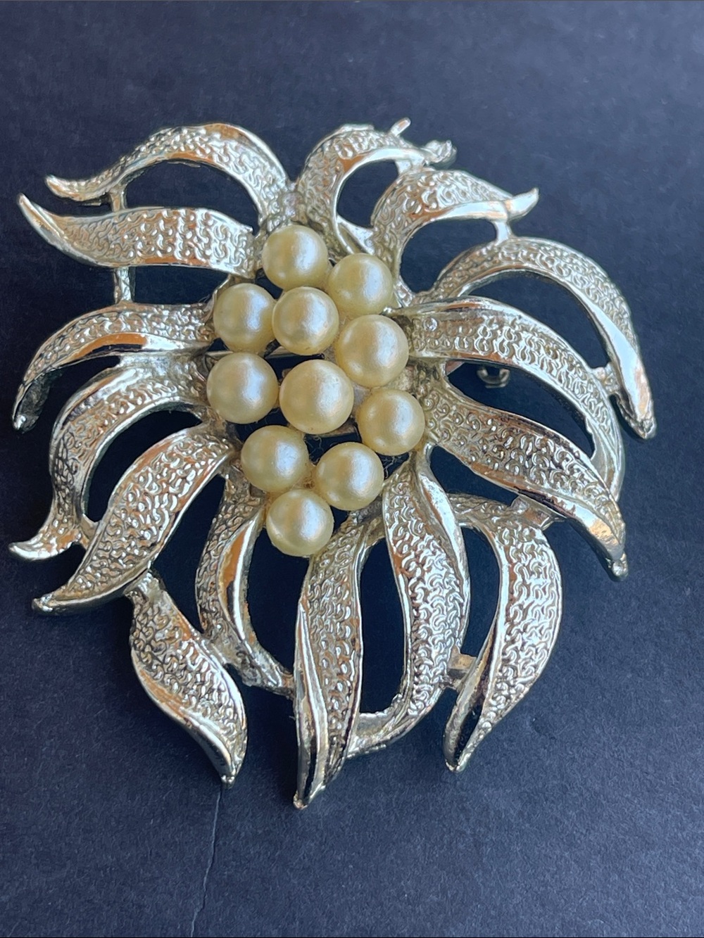 Gold-Tone Floral Faux Pearl Cluster Brooch - Elegant Women’s Jewelry